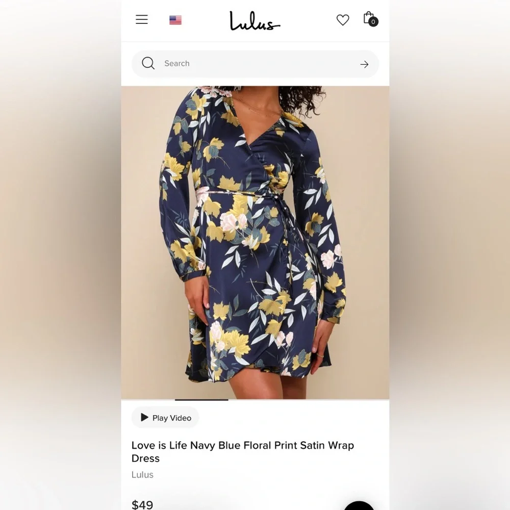 Lulu's Elegant Navy Floral Satin Dress - Picture 1 of 5